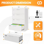 4 Drawer File Cabinets for Home Office, Metal Filing Cabinet with Lock, White Locking File Caninet Four Drawer, Office Storage Caninets Steel Cabnet for Letter/Legal/A4/F4-Assembly Required