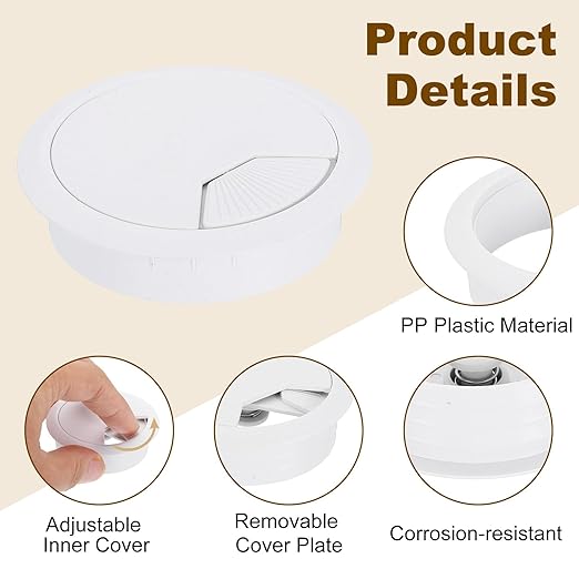 uxcell 6 Pcs 80mm (3.15 Inch) Desk Grommet, Plastic Cable Hole Cover, Wire Cord Cable Organizer for Home Office Computer Desk Cabinet, White