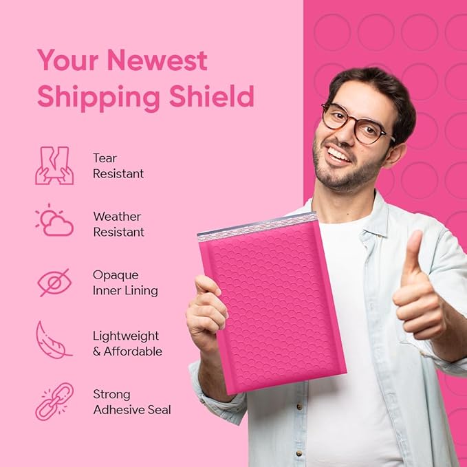Hot Pink 8.5x12 Inch Poly Bubble Mailers #2 |Self Seal Padded Envelopes | Air Cushioned Bubble Mailer | Usable Size 8.5x11 Inch | 100 Pack Bulk | Waterproof | Lightweight Mailing Shipping Bags