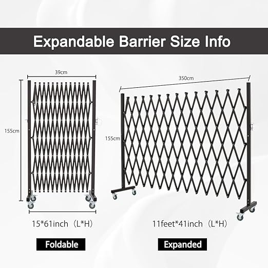 GYMTIME Metal Expandable Barricade, Portable Safety Barrier with Casters, Mobile Folding Security Gate, Adjustable Traffic Temporary Fence, 11.5 Feet, 61 Inch High, Brown