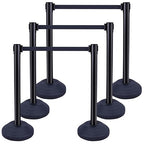 6PACK BESEA Crowd Control Stanchions with 10 FEET Retractable Belts, Water Filled Base Weighted Barriers Black Post