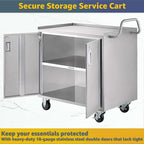 21" x 33" Commercial NSF Stainless Steel Utility Cart - 3 Shelf Enclosed Base with Locking Doors, Heavy-Duty Service Cart on Wheels for Kitchens and Catering