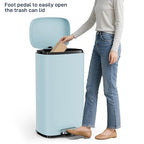 Arlopu 8/13.2 Gallon Step Trash Can, Stainless Steel Garbage Bin, Soft-Close Rubbish Bin with Removable Plastic Inner Bucket, Fingerprint-Proof, Lid Dustbin, Suit for Kitchen (Tide Pool Blue, 30L)