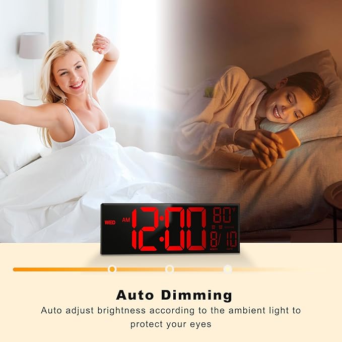 JALL 13" Large Digital Wall Mount Clock, Count Down Timer, Alarm, Big LED, DST, Temperature for Living Room Classroom Desk, Xmas, Birthday Gift for Senior Mom Dad