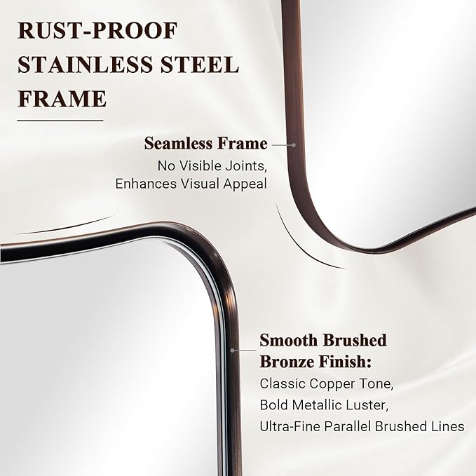 ANDY STAR Brushed Bronze Asymmetrical Mirror, 24"x32" Bathroom Mirror with Premium Stainless Steel Thin Frame, Antique Butterfly-Inspired Designer Mirror, Ideal for Bathroom, Powder Room, Entryway