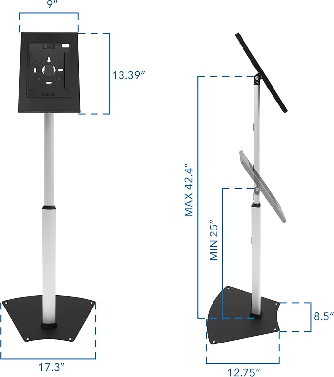 Mount-It! Anti-Theft Tablet Kiosk Floor Stand Compatible with iPad 10, 9, 8, Pro 11, 10.5, Air 10.5, Height Adjustable Locking Kiosk for iPad, Steel Kiosk for Business and Retail