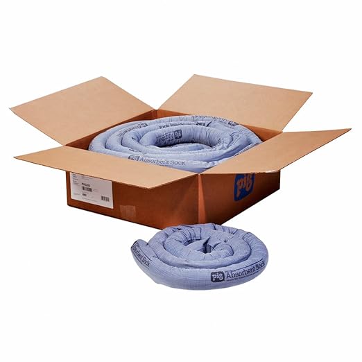 PIG Blue Absorbent Sock | 3.7 Gallon Absorbency | Forms Barrier & Prevents Spills from Spreading | 3" x 20' | 4 Socks | PIG203