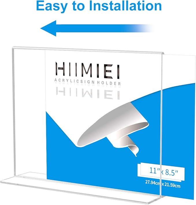 HIIMIEI 8.5x11 Acrylic Sign Holder Horizontal Table Menu Display Stand, Clear Plastic 8.5x11 Double Sided Picture Frames for Desk Display(6 Pack)