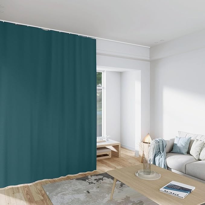Room Divider Curtains Total Blackout Privacy Curtain Panel Room Thermal Insulated Noise Reduction Curtains for Bedroom Window Living Room Ceiling Track Curtain W 8.3 ft × H 7 ft Azure Blue