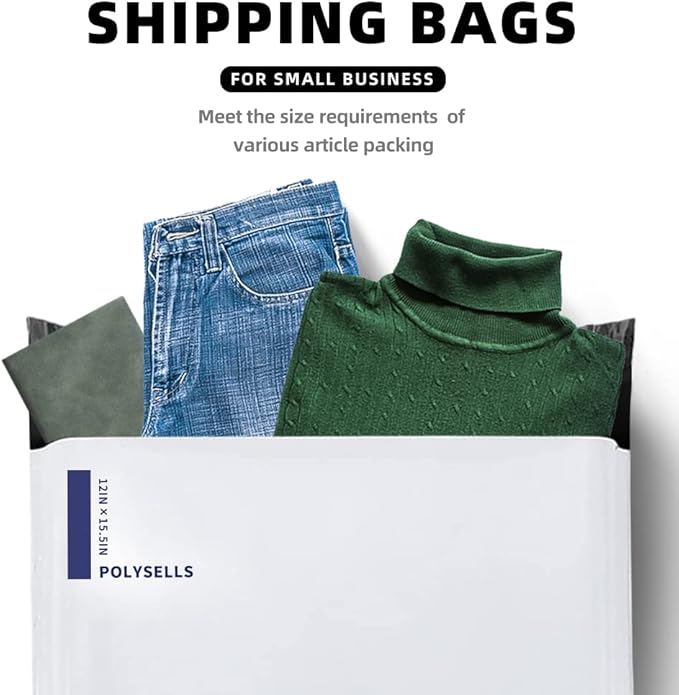 POLYSELLS 200 pcs 12x15.5 Inch White Poly Mailers Shipping Envelopes, Strong Adhesive Sealing, Waterproof, and Tear-resistant Postal Mailing Bags for Clothing, Books, and Accessories