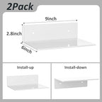 9 Inches Acrylic Wall Shelves 2 Pack, Floating Shelf for Wall Mounting, Acrylic Display Ledges for Funko Pop Figures, Home Décor, Living Room, Gaming Room, Plants(9 inch, White)