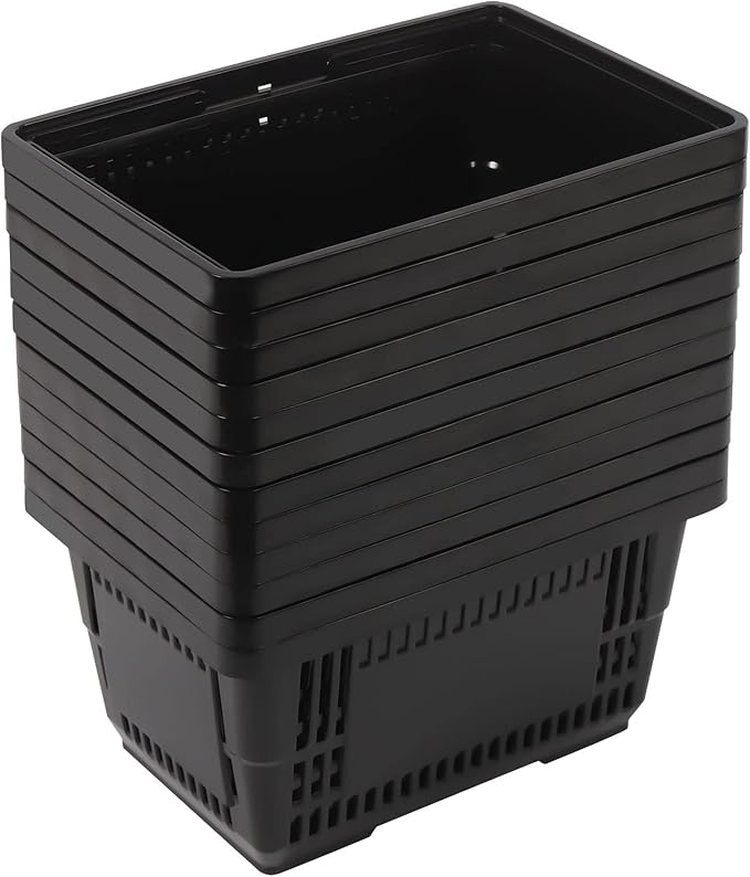 12 Pack Commercial Shopping Baskets - 21L Black Nesting Stackable Bins with Invisible Handle for Retail, Supermarket, Warehouse Durable Store Basket (Black-21L)