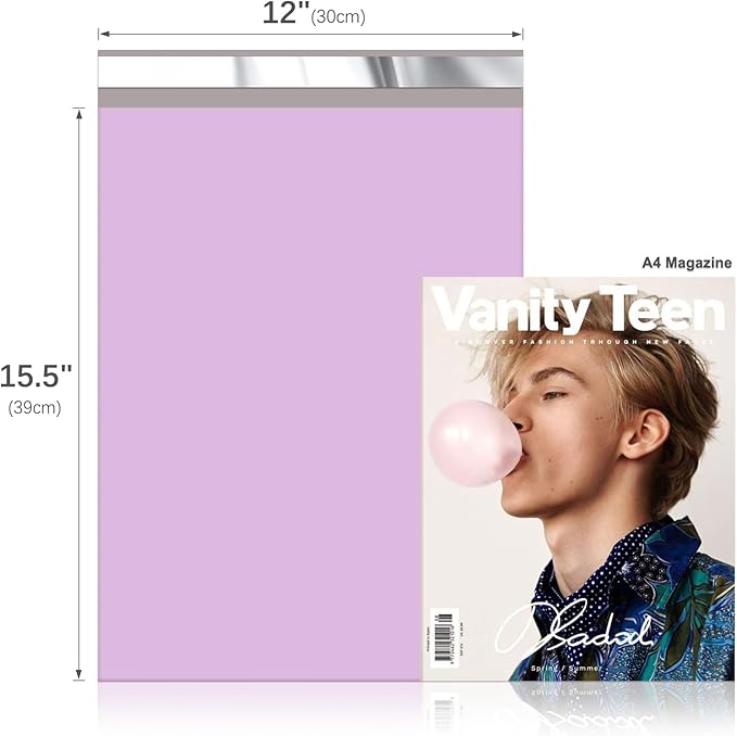 Fuxury Poly Mailers 12x15.5 Inch 500 Pcs, Bulk Shipping Bags for Clothing, Strong Adhesive Shipping Envelopes for Small Business Suppliers,Waterproof Mailers Poly Bags Mailing Envelopes Light Purple