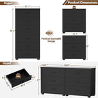 Aheaplus Closet Drawers Set of 2, Wood Closet Organizers and Storage with 3 Drawers, Closet Drawers Organizer System, Nightstands Bedside End Table with 3 Drawers Storage for Bedroom, Black