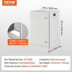 VEVOR Steel Electrical Enclosure Box, 24'' x 16'' x 12'', IP65 Weatherproof Carbon Steel Hinged Junction Box with Mounting Plate