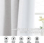 H.VERSAILTEX Linen Curtains 100% Blackout Curtains for Bedroom 45 inch Long Full Light Blocking Nature Linen Blended Window Curtains for Living Room Nickel Grommet (2 Panels, Heathered White)