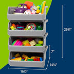 Plastic Containers for Organizing and Storage Bins for Closet, Kitchen, Office, Garage or Pantry Organization, Stackable Bins, Extra Large (14.8" x 16.5" x 7"), 4-Pack, Grey