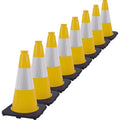 Fluorescent Orange/Green PVC Traffic Cones, Heavy Black Base Parking Lot Cone Structurally Stable Weatherproof Road Construction Safety Cones (8, Yellow, 18" Medium)
