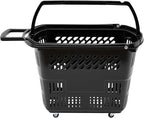 6PCS Shopping Carts,35L Shopping Basket with Wheels and Handle,Portable Plastic Rolling Sho-pping Basket for Retail Store (Black)