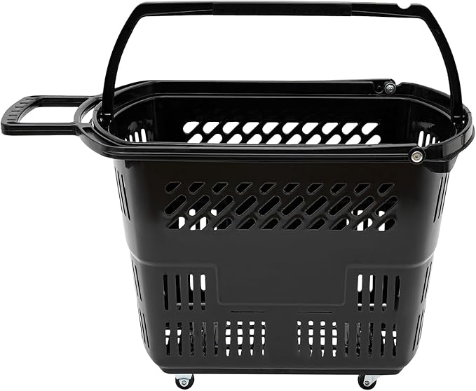 6PCS Shopping Carts,35L Shopping Basket with Wheels and Handle,Portable Plastic Rolling Sho-pping Basket for Retail Store (Black)