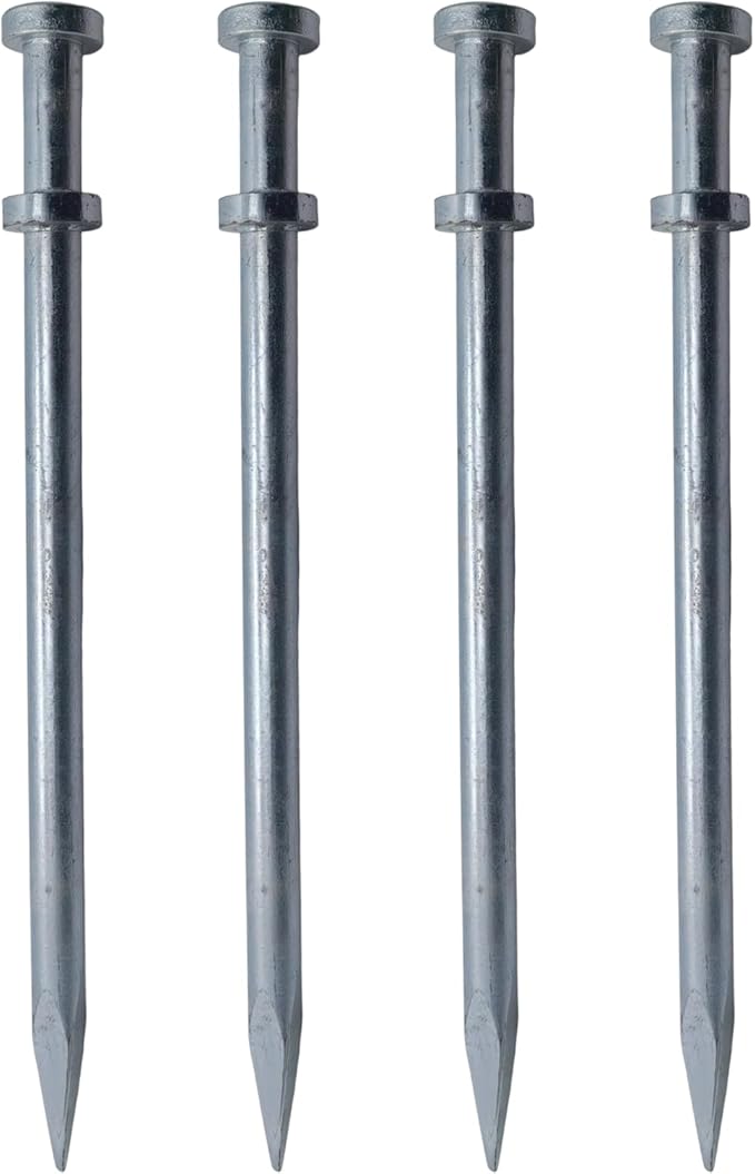 Double Head Tent Stakes - Heavy Duty 1045 Steel Heat-Treated Ground Spikes, Forged Geometric Sharp Tips for Stronger Hold, 0.79”(20mm) Diameter, 4-Pack (16 in)