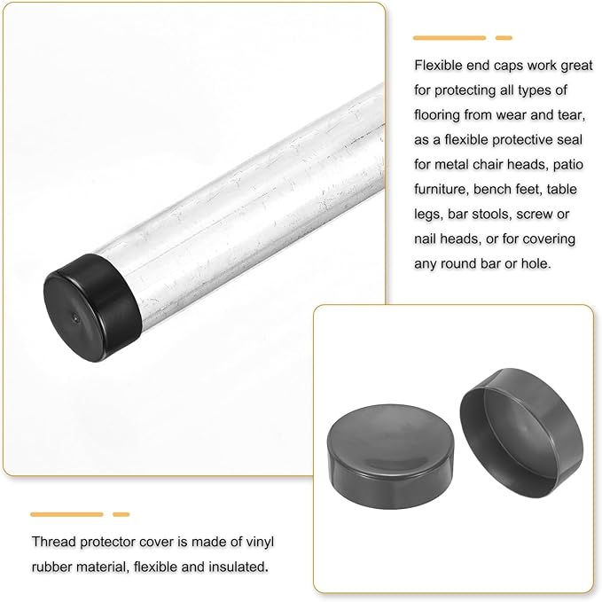 uxcell 4pcs Rubber End Caps 160mm(6.3 Inch) ID Vinyl Round End Cap Cover Screw Thread Protectors Dark Grey, 50mm Height