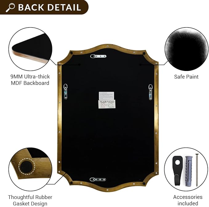 ANDY STAR Bathroom Vanity Mirror, 24x36 Irregular Wall Mirror, Gold Antique Mirror for Bathroom, Asymmetrical Mirror in Anti-Rust Stainless Steel Metal Frame, Wall Mount Horizontal or Vertical