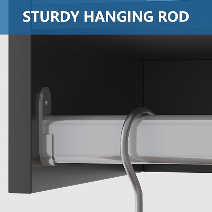 Tall Hanging Closet Unit, Modular Closet System, Wood Closet System Organizer with Storage for Walk In Closets, Clothing Rack Wardrobe Closet for Hanging Clothes, Bedroom, Black, 31.5"W