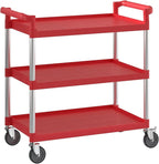 Red Utility/Bussing Cart with Three Shelves - 42" x 20"