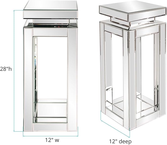 Howard Elliott Small Silver Mirrored Pedestal Accent Table for Home Decoration, Mirrored Finish Design End Table for Bedroom, Entryway or for Any Room, 12 x 12 x 28 Inches