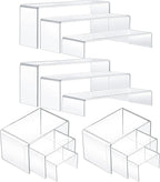 4 Set Acrylic Display Risers - Medium & Large Display Stand Shelf for Organizing Cupcake, Figure, Jewelry & Collectibles (Clear)