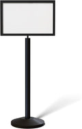 Crowd Control Warehouse Pedestal Standing Floor Sign Frame with Sloped Base, 14x22 Inch Horizontal, Black Powder Coated Steel