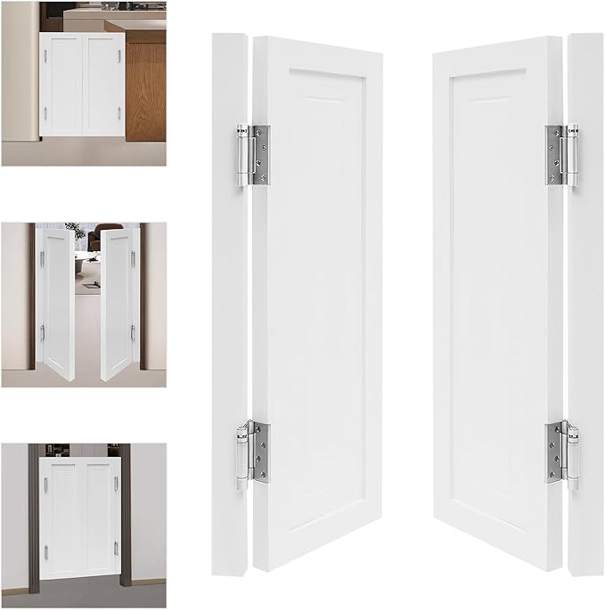 Solid Wood Interior Swing Door with Metal Hinges - Swinging Cafe Doors for Kitchen, Stairs, Bedroom Entrance & Partition (White, 27.56"X35.43")