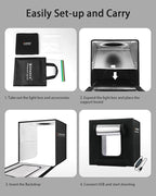 DUCLUS Light Box Photography, Portable Photo Studio Booth Box, 10" x 10" Professional Mini Shooting Tents with 104 LED Lights Dimmable, 6 Backdrops for Small Product: Jewelry, Miniature Models etc.