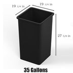 35 Gallon Black Square Commercial Trash Garbage Can | Outdoor Office Restaurant School Kitchen
