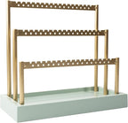 SANY DAYO HOME 3-Tier Earring Holder Organizer Stand, 105 Holes Gold Metal Earring Rack Jewelry Display Tree with Sage Green Wood Tray for Women and Girls