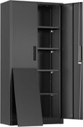 Greenvelly Metal Storage Cabinet, 72" Black Metal Locking Storage Cabinet with Doors and 4 Adjustable Shelves, Large Steel Cabinet for Home Office, Garage, Shop, School (32" W x 16" D)