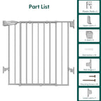 Babelio Baby Gate for Stairs & Doorways, 26-43" W 34" H Extra Tall| No Bottom Bar| Easy Installation| One-Handed Operation| Auto-Close| Hardware Mount (Drill Needed) Safety Dog/Pet Gate Indoor (Grey)