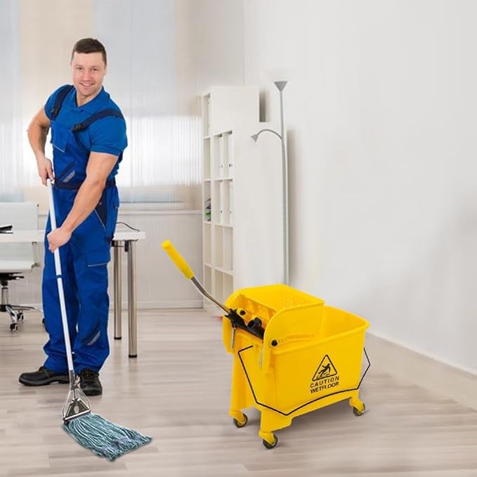 Commercial Mop Bucket with Wheels, 20 Quart Side Press Wringer Combo Mop Bucket with Wringer Combo for Home Hotel Restaurant