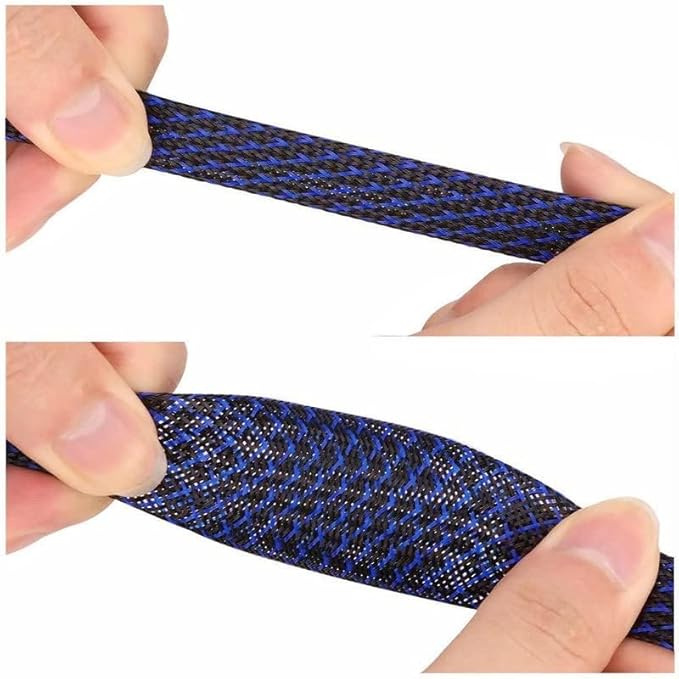 25Ft-1/2inch PET Expandable Braided Wire Sleeving,Wire Loom Cable Sleeve for TV,Computer,Home Theater,Automotive,Home Industrial,Electrical Wires,Chemical,Protect Cat from Chewing Cords,BlackBlue