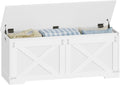 47.2" Storage Chest, Large Storage Trunk with 2 Hinges, Farmhouse Wooden Box Bench, Lift-Top Organizer Chest, Entryway Trunk for Bedroom, Living Room, White SB12103X