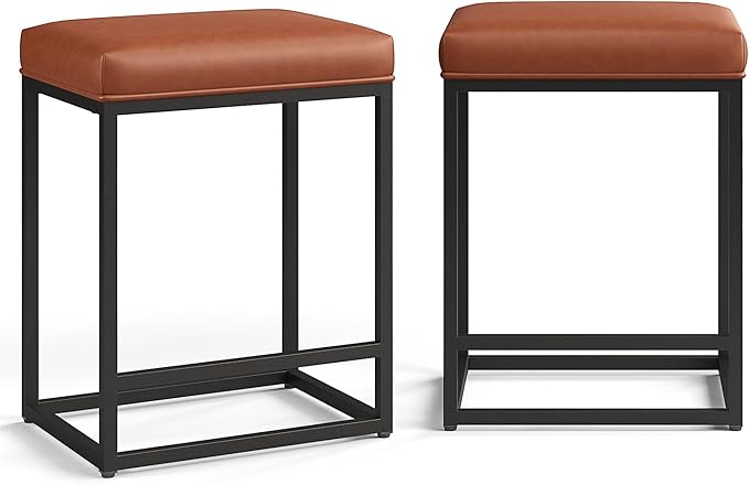 MAISON ARTS Counter Height 24" Bar Stools Set of 2 for Kitchen Counter Backless Modern Barstools Industrial Upholstered Faux Leather Stools Farmhouse Island Chairs, (24 Inch, Brown)