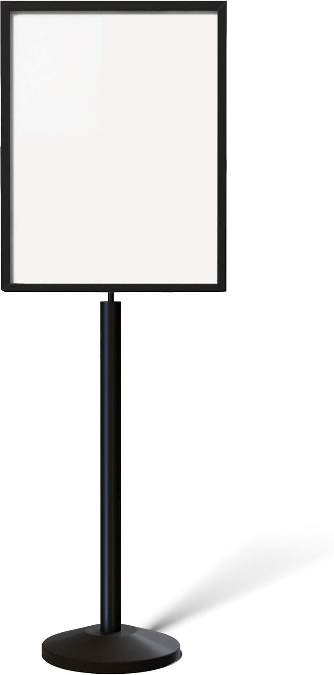 Crowd Control Warehouse Pedestal Standing Floor Sign Frame with Sloped Base, 22 x 28 Inch Vertical, Black Powder Coated Steel