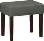 Leather Vanity Stool, 18.7 Inch Wide Rectangle Ottoman Bench for Makeup Room, Vanity Chair with Wood Legs for Piano Room, Bedroom,Living Room with Customizable (Gray)