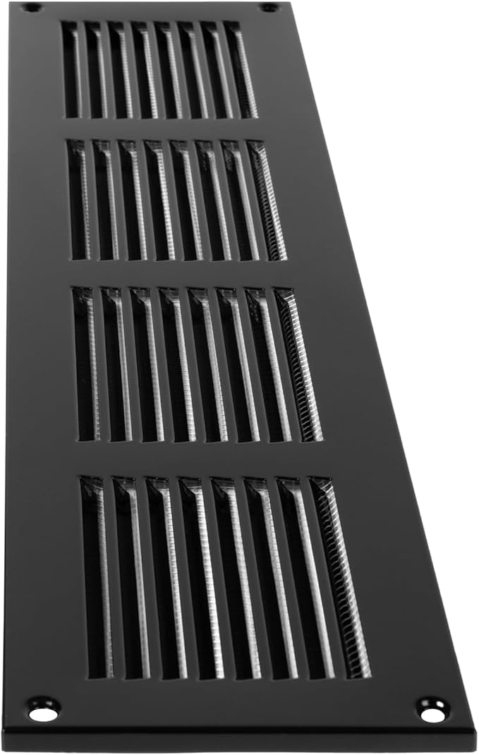 Repa Market Air Vent Cover 16x4 Inch (Outer Dimensions) Black Galvanized Steel Louvered Grill Cover with Mesh Screen - Wall or Ceiling Vent/HVAC Register - Indoor, Outdoor Ventilation Soffit Vent