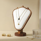 Walnut Color Body Wood Necklace Display Stand with White Leather Soft Mat Necklace Holder Organizer Desktop Stand for Home Store Dresser-3.3"x5.8"x8.4"