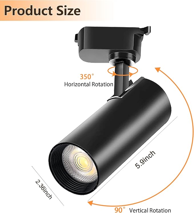 Brightened H Type Black Track Lighting Heads, 6PCS 4000K Natural White 20W 2400lm for Accent Lighting, Dimmable LED Track Lighting Ceiling Spotlight Fixture