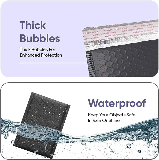 Black 12.5x19.5 Inch Large Poly Bubble Mailers #6 | Self Seal Large Padded Envelopes | Air Cushioned Bubble Mailer | Usable Size 12.5x18 | Waterproof Lightweight Mailing Shipping Bags | 50 Pack Bulk