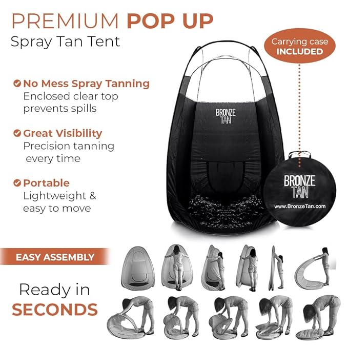 Pop Up Spray Tan Tent for Professionals - Waterproof Booth With Portable Carrying Case for Spray Tan Salons - Self Tanning Black by Bronze Tan