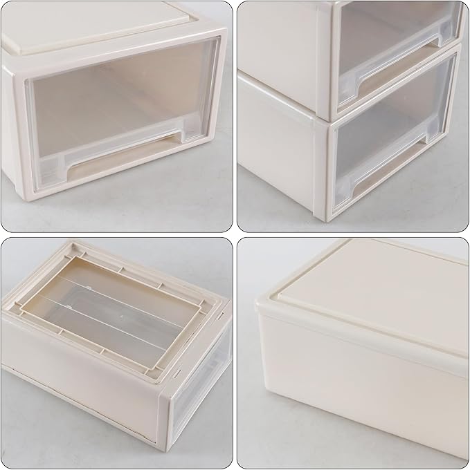 12 Quart Stackable Storage Drawers, Plastic Stacking Drawer, 4 Packs